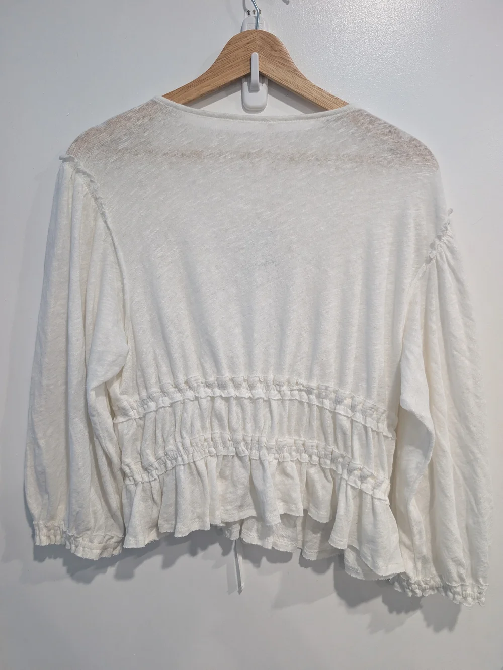 New Free People Let's Go Blouse White Size Medium Tie-front Linen/Cotton Boho